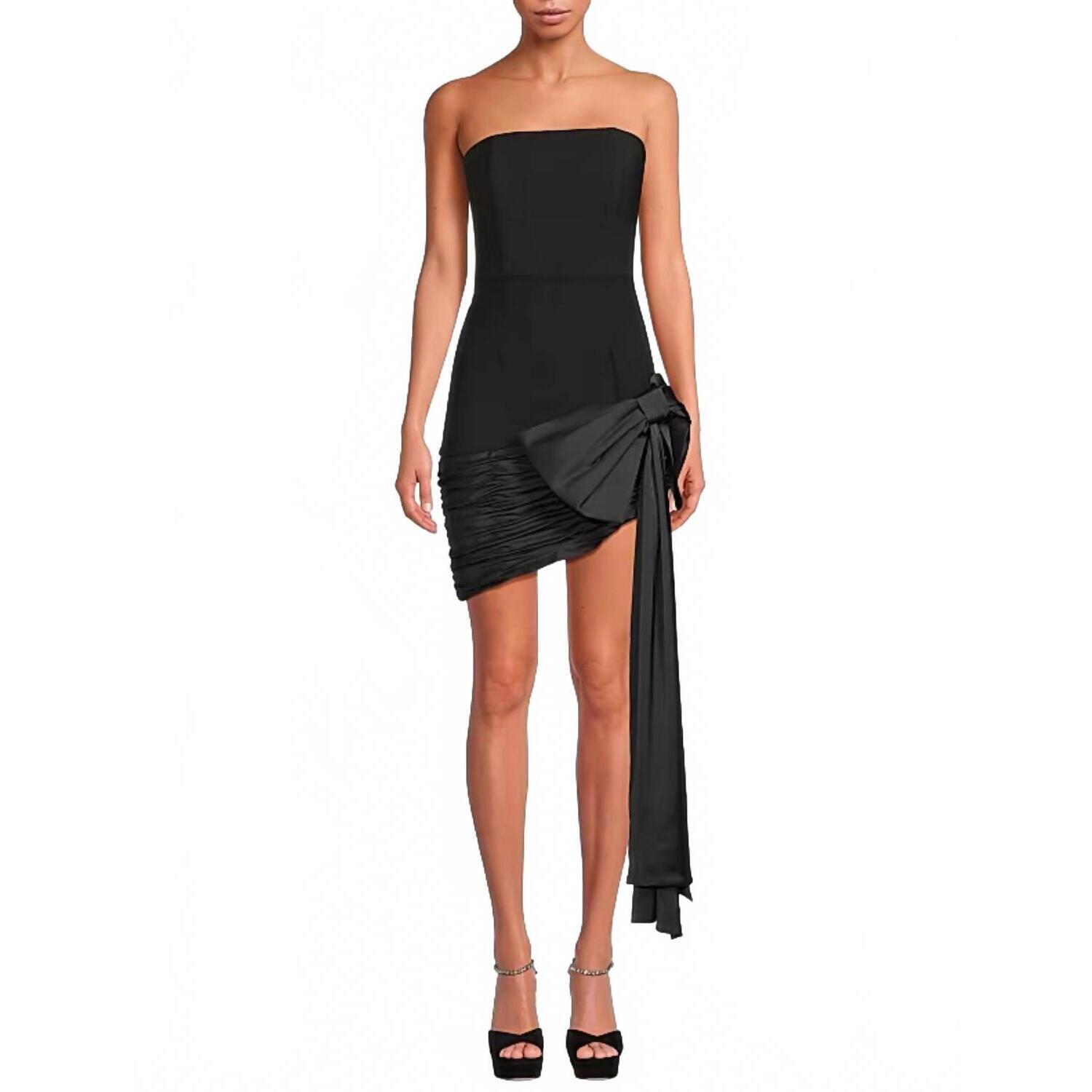 New Hutch Sloane Strapless Asymmetric Bow Mini Dress In Black